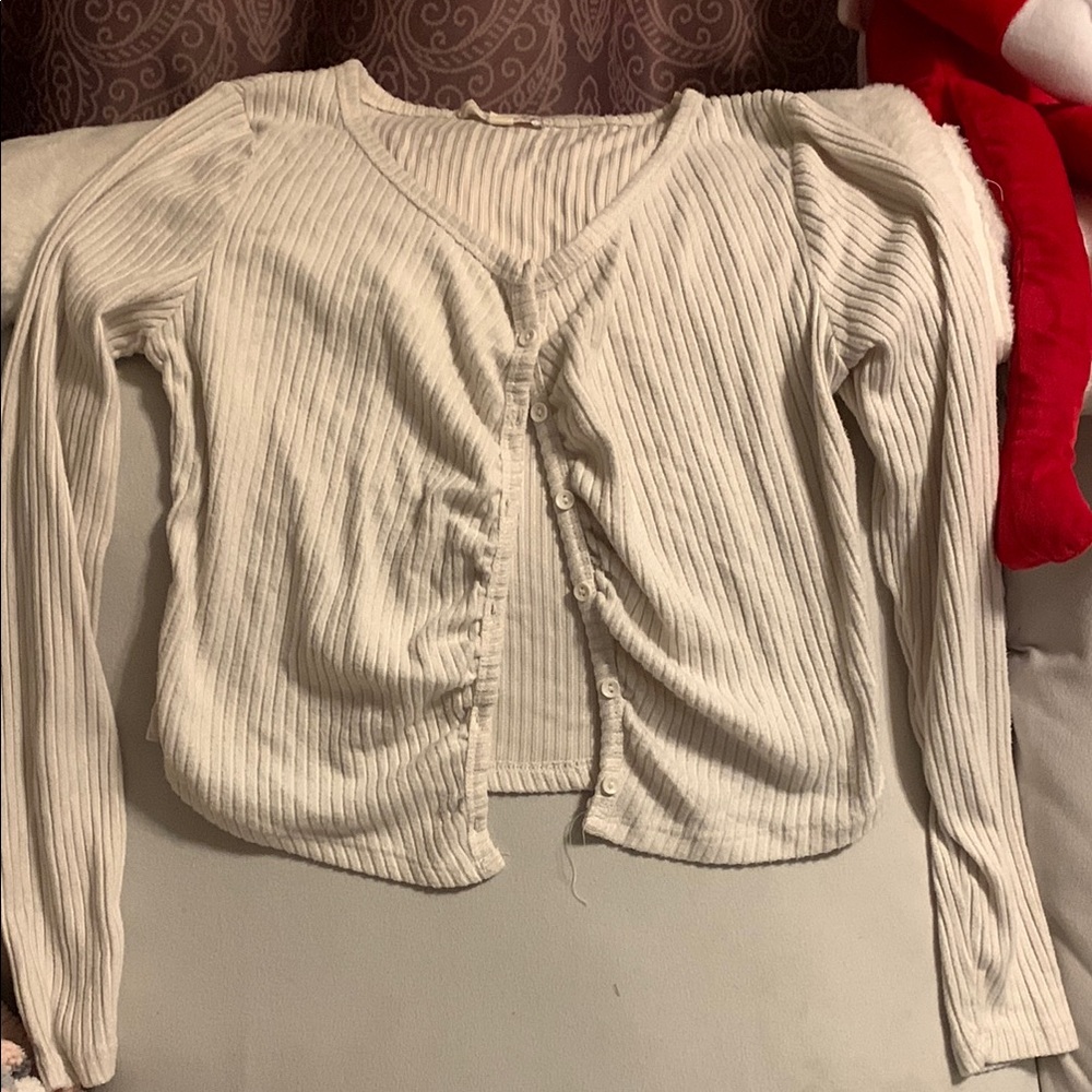 White Ribbed Cardigan Sweater